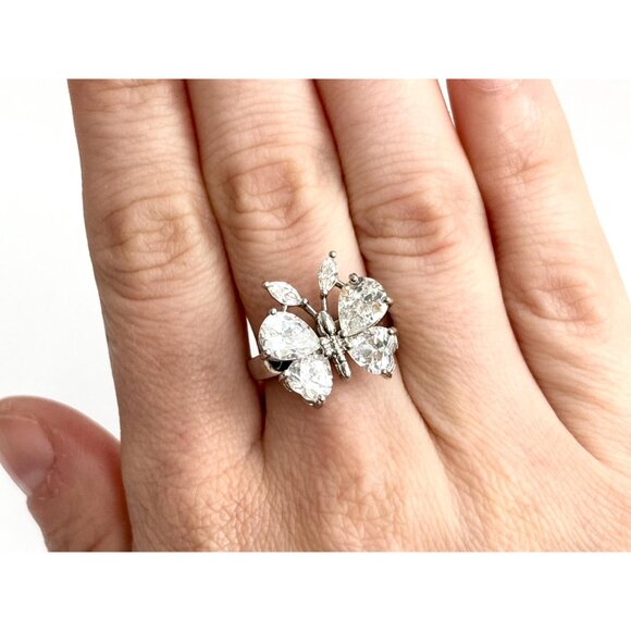 Butterfly Figural CZ Gemstone Cocktail 925 Sterling Silver Vintage Ring - sz 7 - Picture 12 of 16